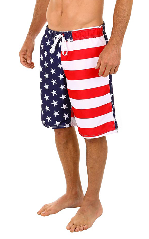 UZZI Mens American Flag and Nylon Swimwear Running Shorts 