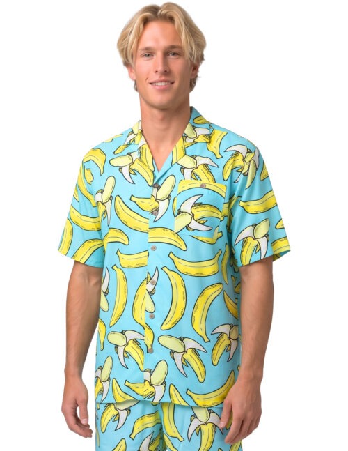 Uzzi Hawaiian Shirt - Short Sleeve Dri-FIT Stretch Banana Shirts for Men #HPS61 Aqua