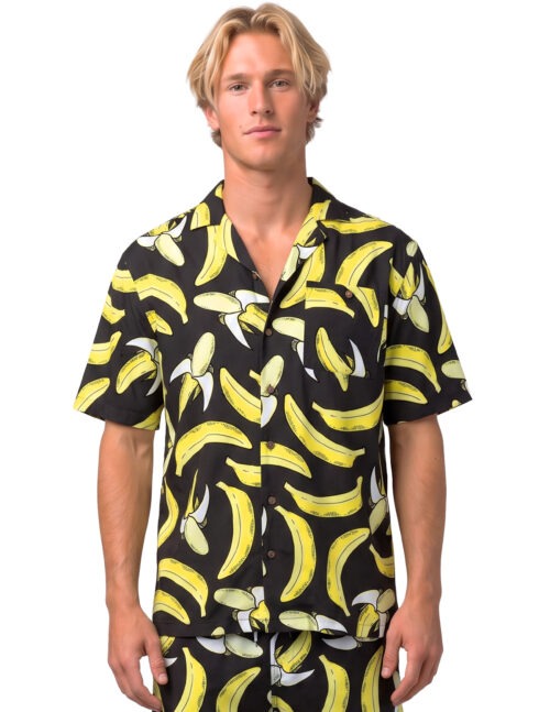 Uzzi Hawaiian Shirt - Short Sleeve Dri-FIT Stretch Banana Shirts for Men #HPS61 Black