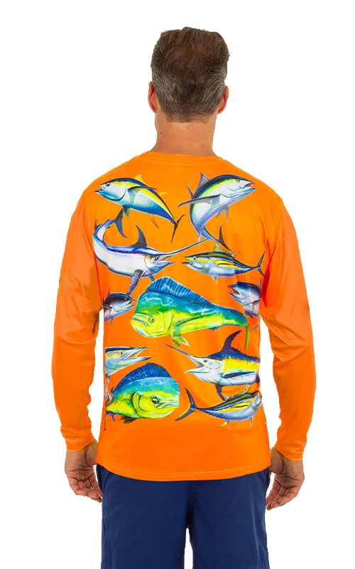 Orange Deep Sea Long Sleeve Dri Fit Shirts For Men. Shirts With