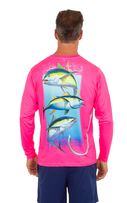 Pink Tuna Long Sleeve Dri Fit Shirts For Men. Shirts With Sun
