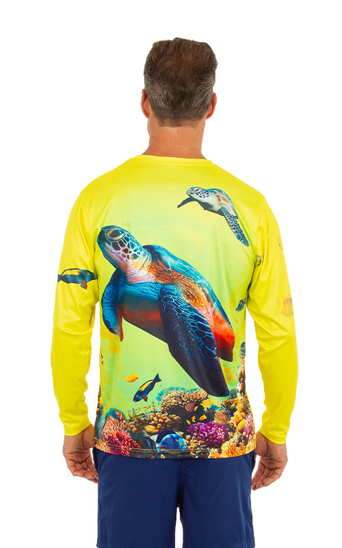 Yellow Turtle Long Sleeve Dri Fit Shirts For Men. Shirts With Sun