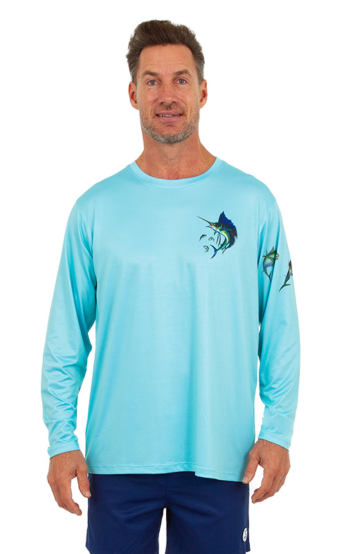 Light Blue Long Sleeve Dri Fit Shirts For Men. Shirts With Sun Protection