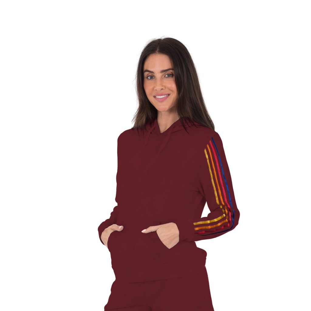 Suzzi Women's Soft Knit Pullover Hoodie With Stripe #SKH02 Burgundy