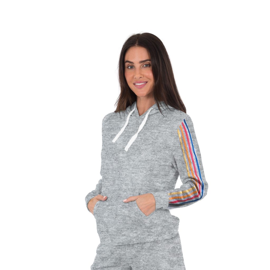 Suzzi Women's Soft Knit Pullover Hoodie With Stripe #SKH02 Gray