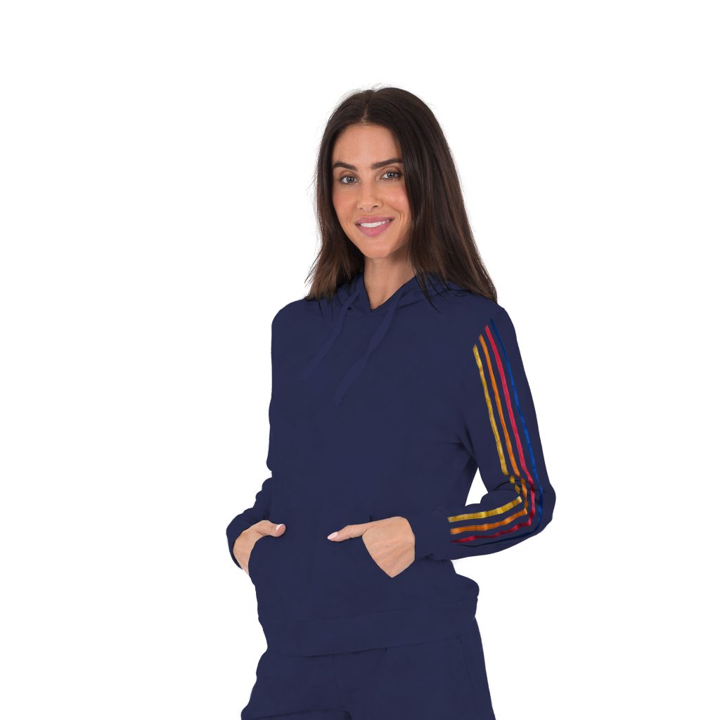 Suzzi Women's Soft Knit Pullover Hoodie With Stripe #SKH02 Navy