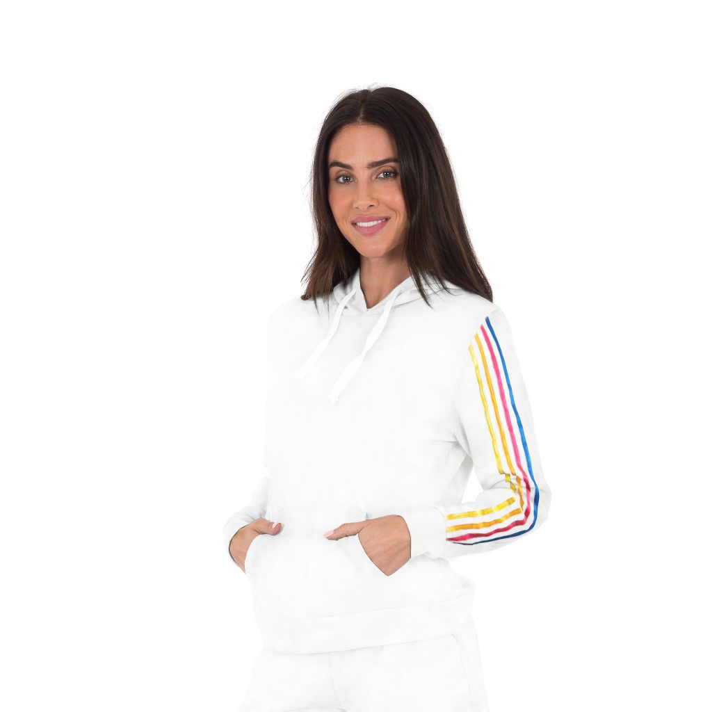 Suzzi Women's Soft Knit Pullover Hoodie With Stripe #SKH02 White