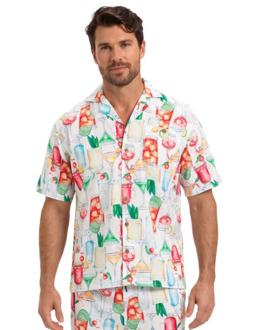 Uzzi Hawaiian Shirt - Short Sleeve Dri-FIT Stretch Drinks Shirts for Men #HPS08 White