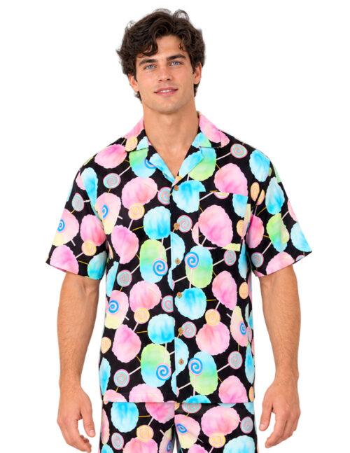 Uzzi Hawaiian Shirt - Short Sleeve Dri-FIT Stretch Cotton Candy Shirts for Men #HPS10 Black