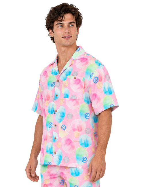 Uzzi Hawaiian Shirt - Short Sleeve Dri-FIT Stretch Cotton Candy Shirts for Men #HPS10 Pink