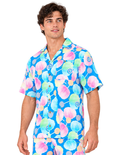 Uzzi Hawaiian Shirt - Short Sleeve Dri-FIT Stretch Cotton Candy Shirts for Men #HPS10 BLUE