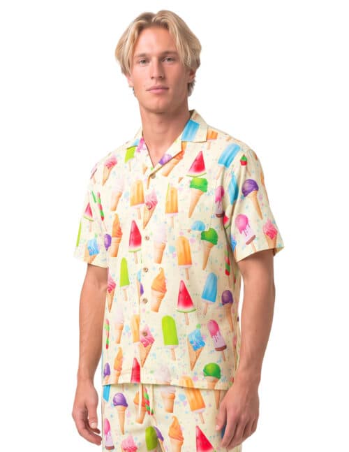 Uzzi Hawaiian Shirt - Short Sleeve Dri-FIT Stretch Ice Cream Shirts for Men #HPS11 Yellow
