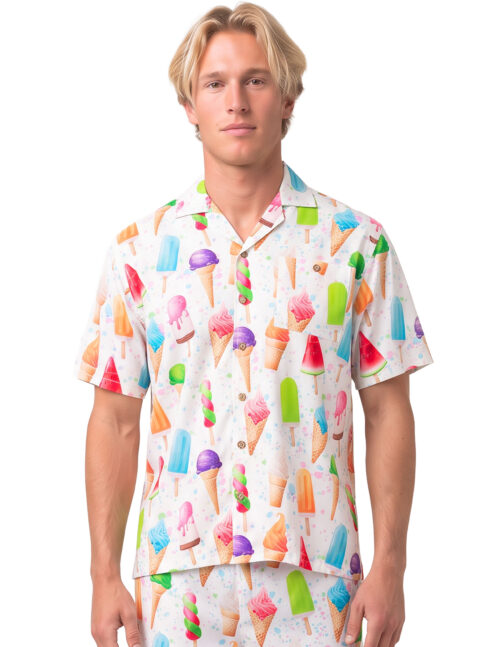 Uzzi Hawaiian Shirt - Short Sleeve Dri-FIT Stretch Ice Cream Shirts for Men #HPS11 White