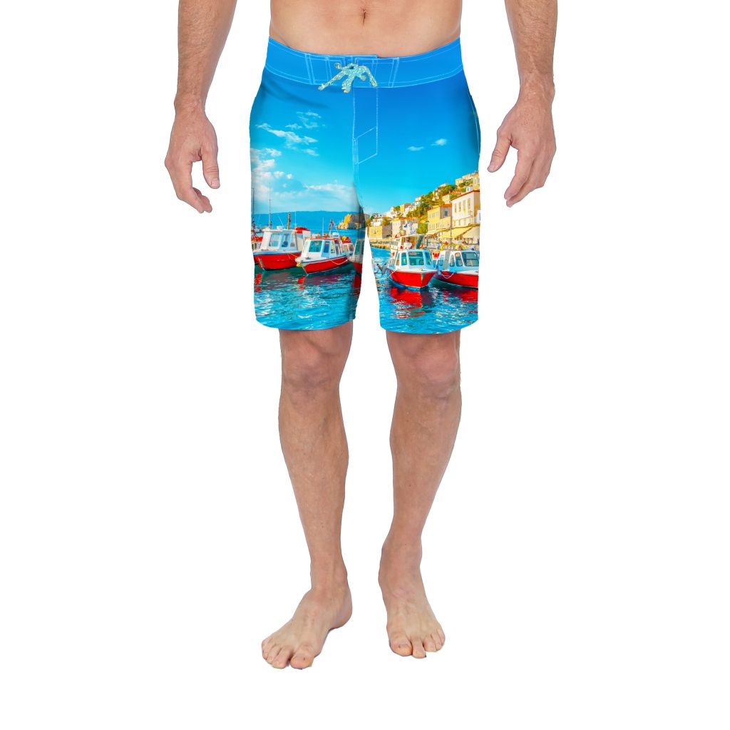 Uzzi 4 Way Stretch Board Shorts #MBS212 Red Boats