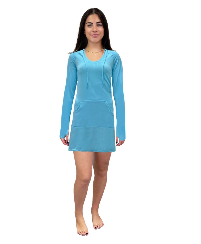 Suzzi Women's Birdseye Mesh Hoodie Dress #WMD01 Light Blue