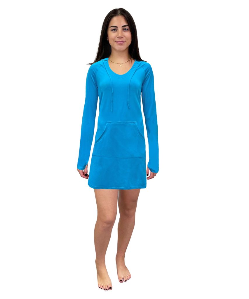 Suzzi Women's Birdseye Mesh Hoodie Dress #WMD01 Neon Blue