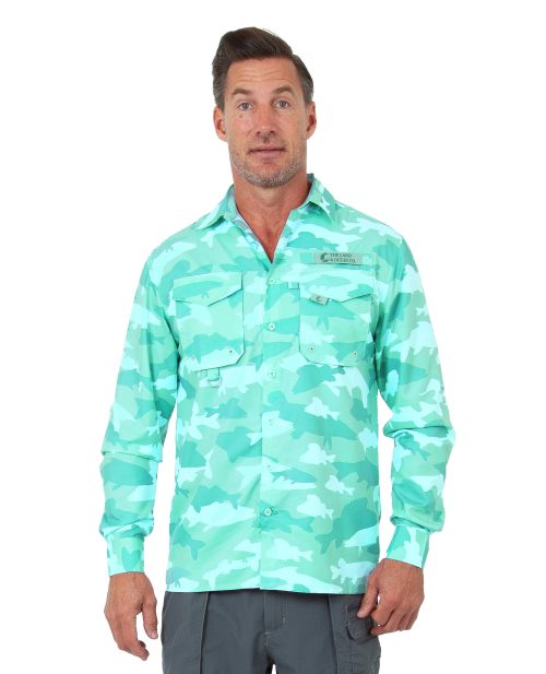 Uzzi Utility Fishing Shirt - Long Sleeve Dri Fit Shirts for Men #CS05 Jade