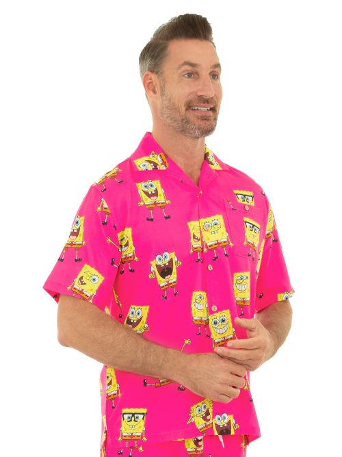 Nickelodeon Hawaiian Shirt - Short Sleeve Dri-FIT Stretch Spongebob Shirts for Men #HPSBOB02 Fuchsia