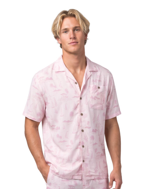 Uzzi Hawaiian Shirt - Short Sleeve Dri-FIT Stretch Boats Shirts for Men #HPS25 - PINK