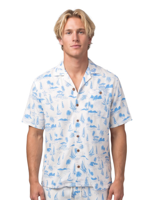 Uzzi Hawaiian Shirt - Short Sleeve Dri-FIT Stretch Boats Shirts for Men #HPS25 - WHITE