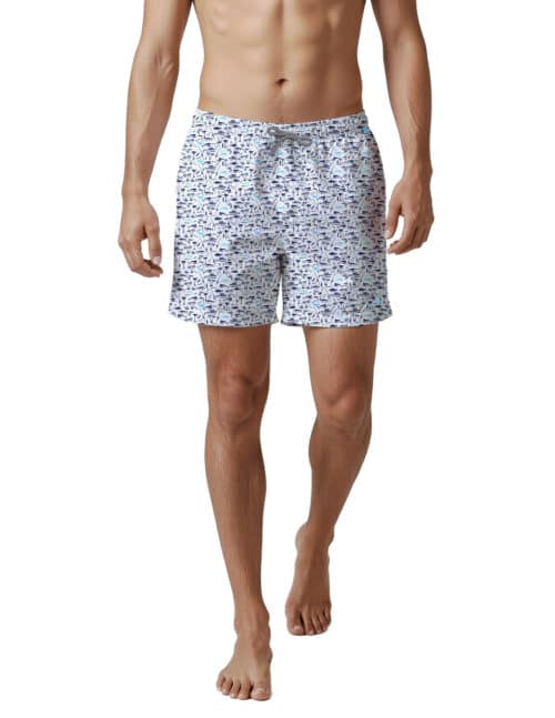 Uzzi Stretch FISH Swim Shorts #2066 WHITE