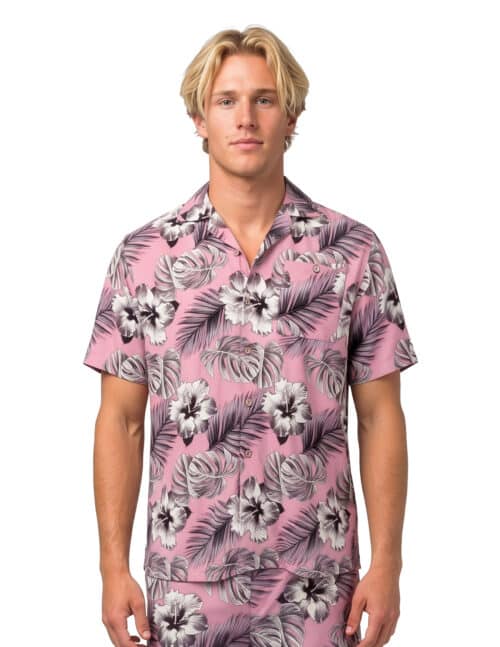 Uzzi Hawaiian Shirt - Short Sleeve Dri-FIT Stretch Hibiscus Shirts for Men #HPS22 - Pink
