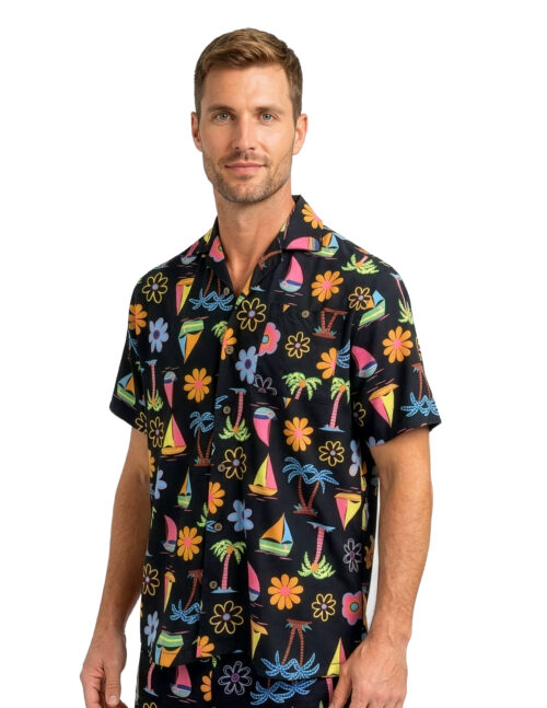 Uzzi Hawaiian Shirt - Short Sleeve Dri-FIT Stretch Icons Shirts for Men #HPS18 - Black