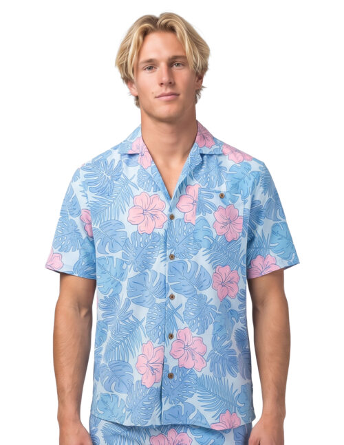 Uzzi Hawaiian Shirt - Short Sleeve Dri-FIT Stretch Hibiscus Shirts for Men #HPS21 LIGHT BLUE