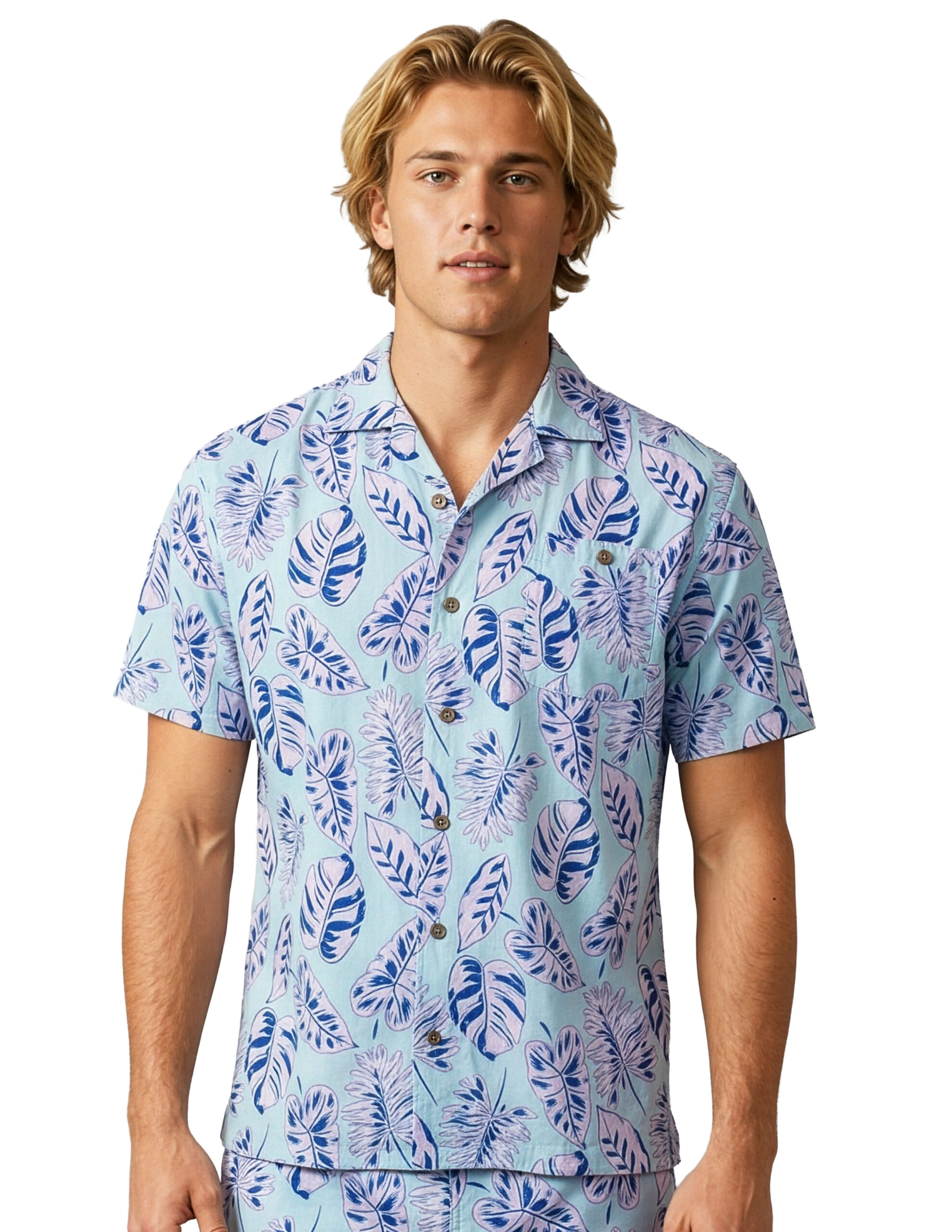 Uzzi Hawaiian Shirt - Short Sleeve Dri-FIT Stretch Leaves Shirts for Men #HPS23 JADE