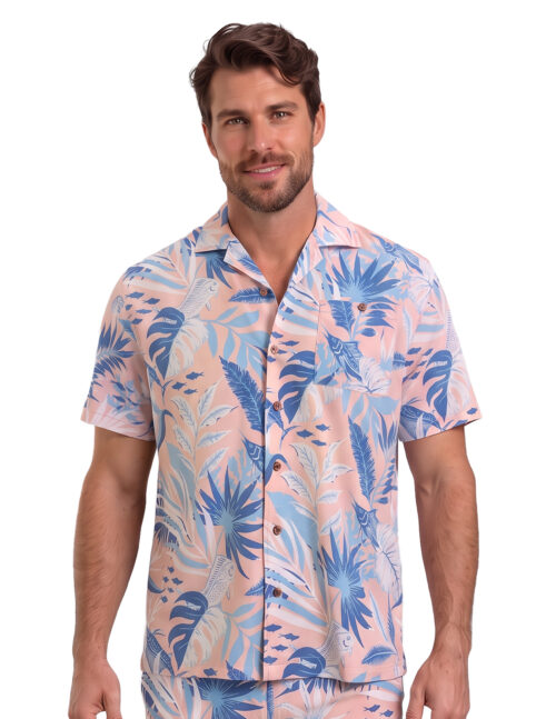 Uzzi Hawaiian Shirt - Short Sleeve Dri-FIT Stretch FISH Shirts for Men #HPS26 CORAL