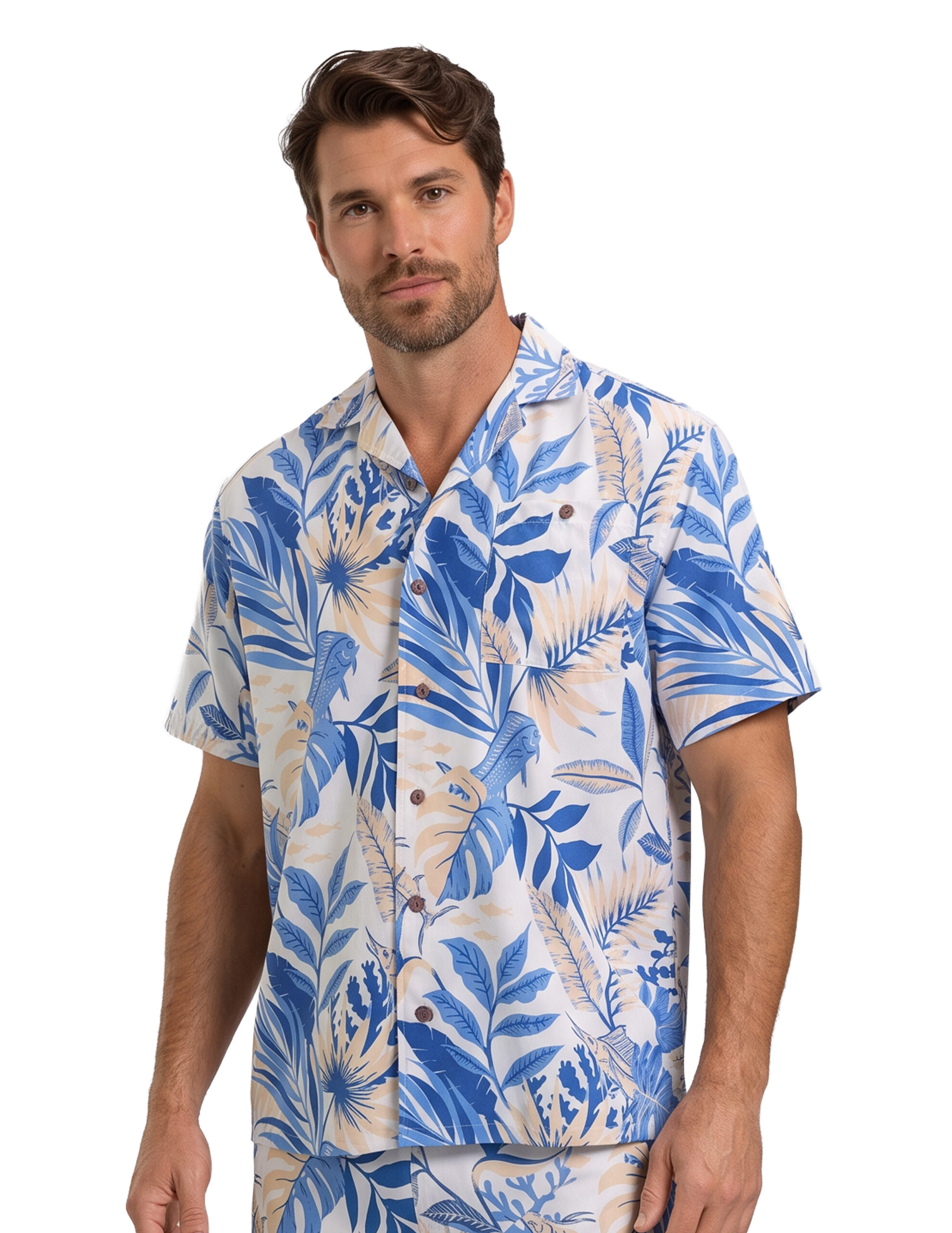 Uzzi Hawaiian Shirt - Short Sleeve Dri-FIT Stretch FISH Shirts for Men #HPS26 LIGHT BLUE - Image 2