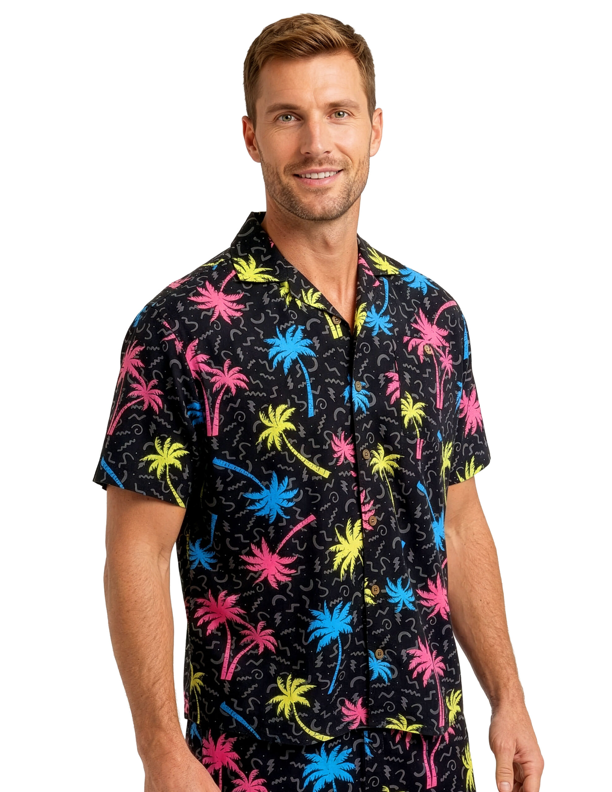 Uzzi Hawaiian Shirt - Short Sleeve Dri-FIT Stretch 90'S Shirts for Men #HPS28 BLACK